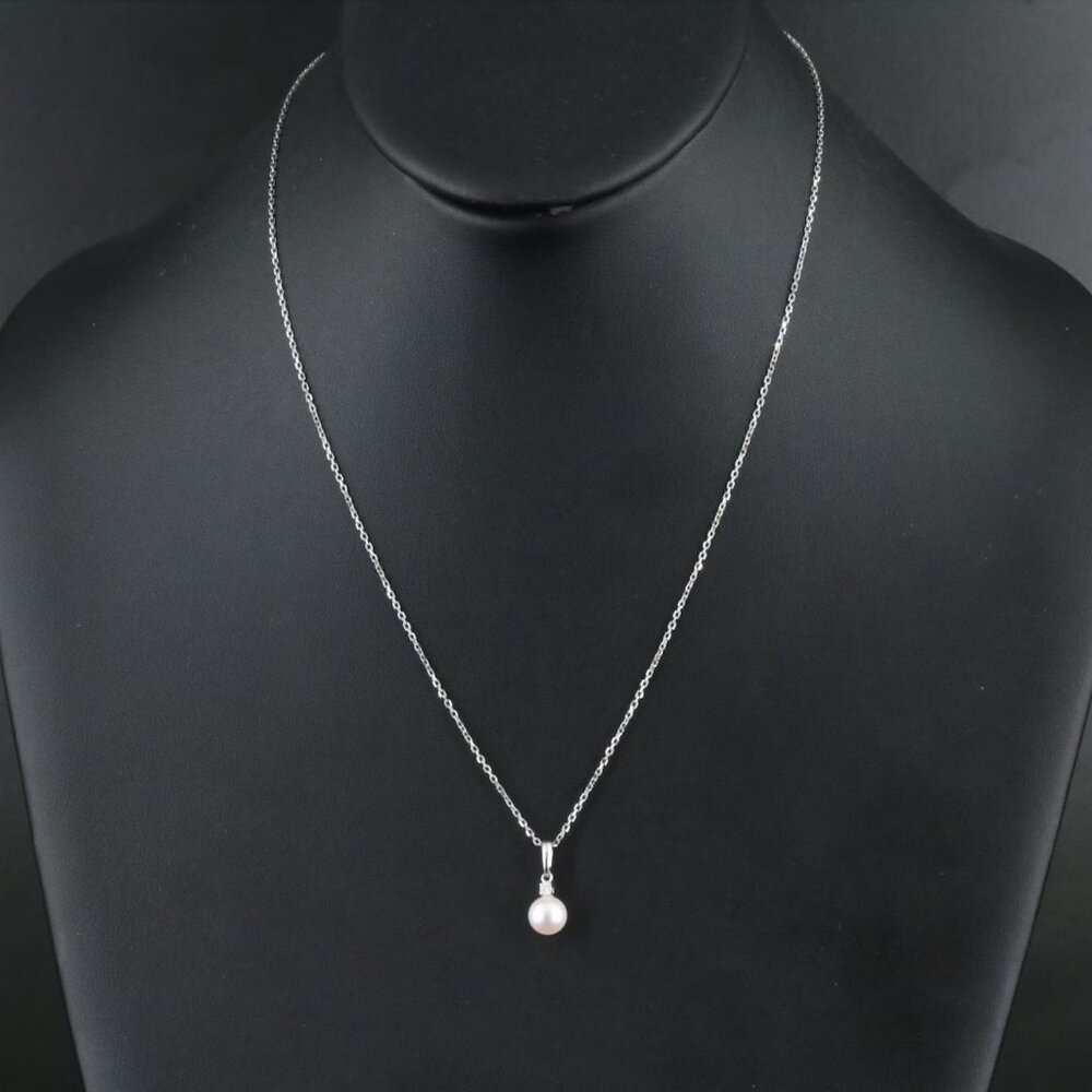 Mikimoto 18K Cultured Pearl and Diamond Pendant Necklace - Picture 2 of 6